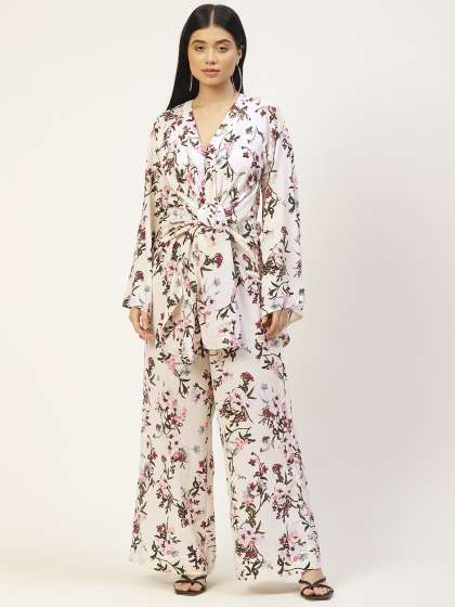 Rue Collection White & Burgundy Printed Basic Jumpsuit