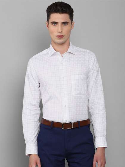 Louis Philippe Men White Slim Fit Grid Tattersall Checked Cotton Formal Shirt
