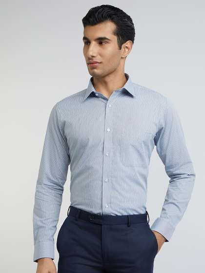 Raymond Men Blue
                          And White Slim Fit Micro Checked Pure Cotton
                          Formal Shirt
