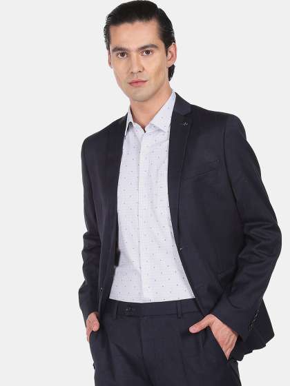 Arrow Men Navy Blue Checked Single-Breasted 2-Piece Suit