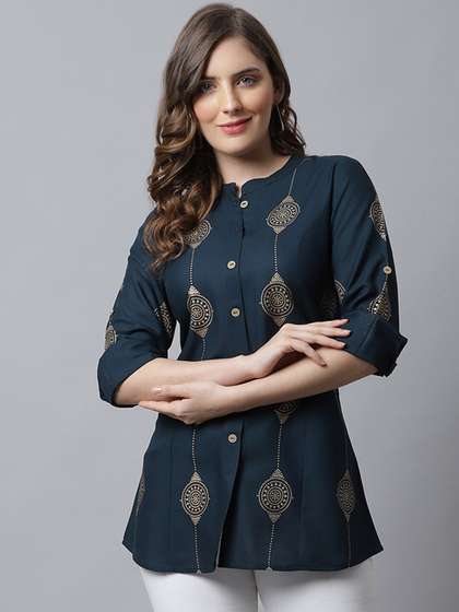 Pistaa Plus Size
                        Women Teal Geometric Printed Kurti