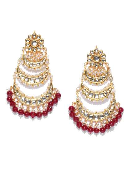Chandelier Earrings Online In India Zobby Maroon Gold Plated Kundan Stone Studded Chandbalis