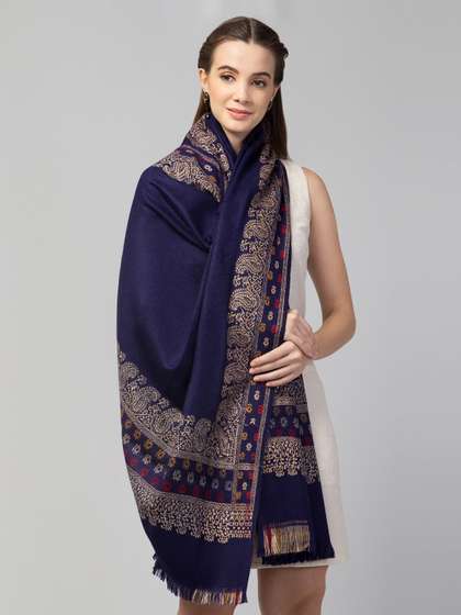 Tweedle Women Jamawar Shawl with Frayed Hems