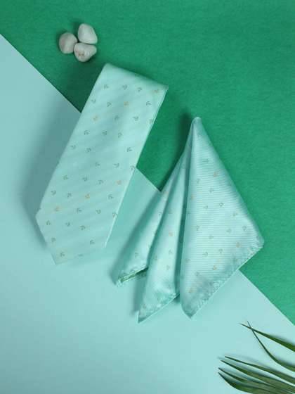 Tossido Men Set Of 2
                    Turquoise Blue Printed Necktie & Pocket Square
                    Set