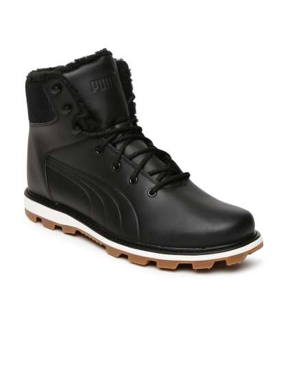 11503558270231 Puma Unisex Black Solid Leather Mid Top Sneakers 2301503558270014 1