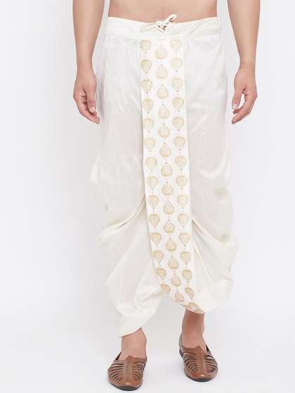 VASTRAMAY Men
                          Cream-Coloured Embroidered Loose-Fit Dhoti
                          Pants