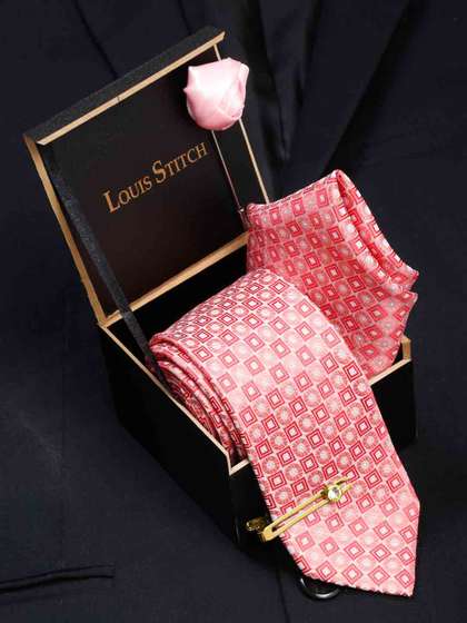 LOUIS STITCH Men's
                    Italian Silk Necktie Accessory Gift Set