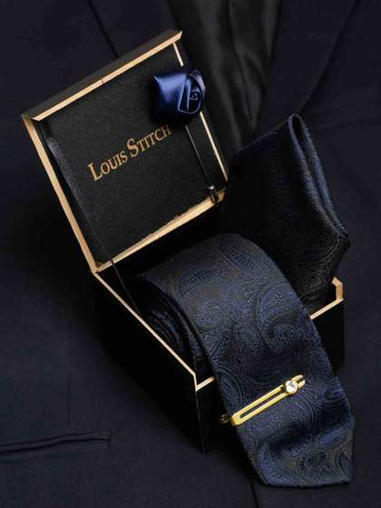 LOUIS STITCH Men Paisley
                    Self Design Italian Silk Necktie Accessory Gift Set
