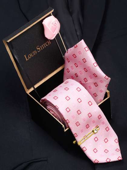 LOUIS STITCH Men Blush
                    Peach Italian Silk Necktie Accessory Gift Set