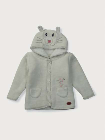 Gini and Jony Girls Grey
                    Hooded Woolen Cardigan