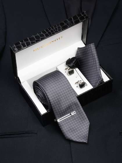 MUTAQINOTI Men Textured
                    Silk Necktie Accessory Gift Set