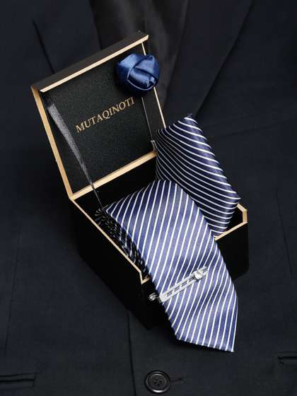 MUTAQINOTI Men Striped
                    Necktie Accessory Gift Set