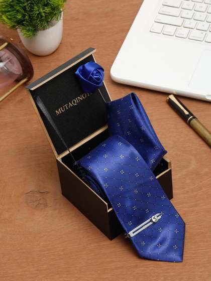 MUTAQINOTI Men Blue
                    Formal Tie Accessory Gift Set