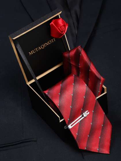 MUTAQINOTI Men Striped
                    Formal Accessory Gift set