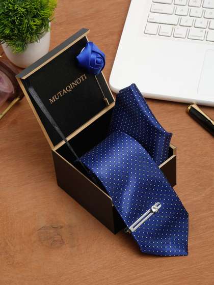 MUTAQINOTI Men Half
                    Circle Silk Blend Necktie Accessory Gift Set