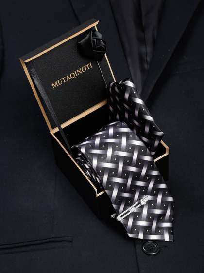 MUTAQINOTI Men Checkered
                    Necktie Accessory Gift Set