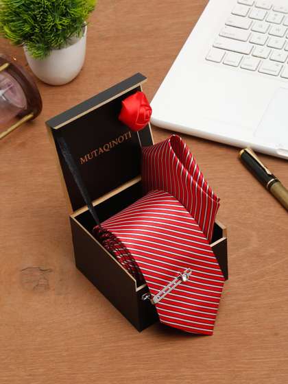 MUTAQINOTI Men Striped
                      Formal Accessory Gift set