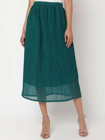Smarty Pants Women Self-Striped Pleated Midi Skirts