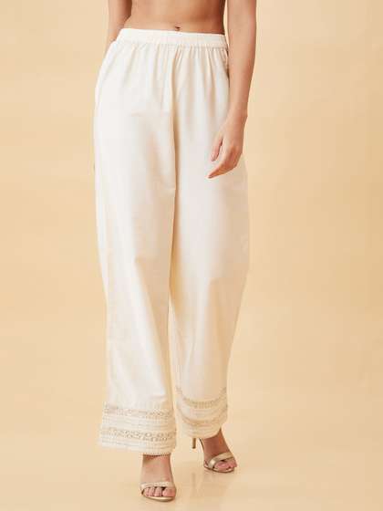 Globus Lace Hem Design
                      Elasticated Waist Straight Palazzos