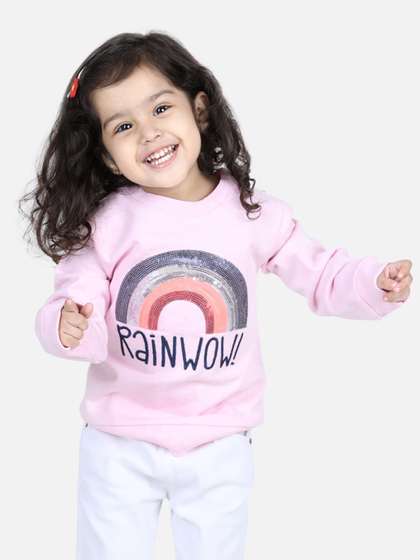 BownBee Girls Pink
                    Printed Full Sleeve Fleece Sweatshirt