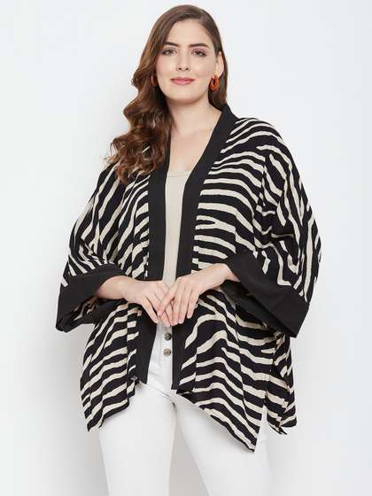Ruhaans Women Black
                        & Beige Striped Shrug