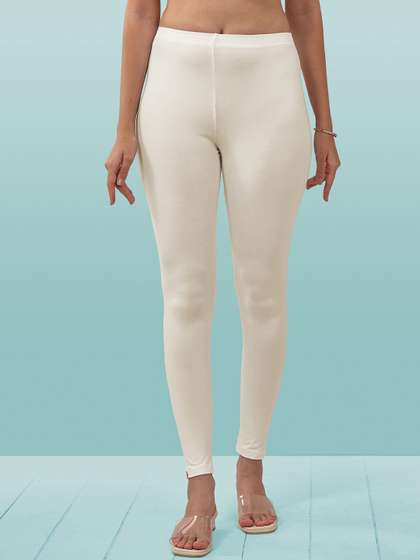 LYRA Women Off White
                        Solid Ankle Length Leggings