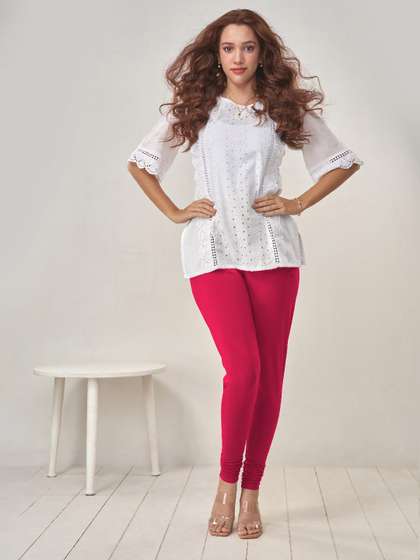 LYRA Women Pink
                        Solid Churidar Length Leggings
