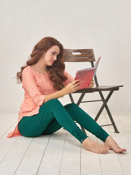 LYRA Women Green
                        Solid Churidar Length Leggings