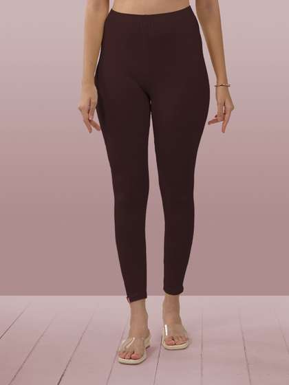LYRA Women Burgundy
                        Solid Ankle-Length Leggings