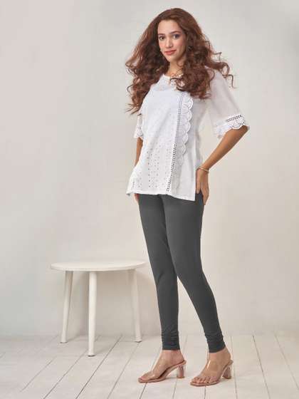 LYRA Women Grey
                          Solid Churidar-Length Leggings