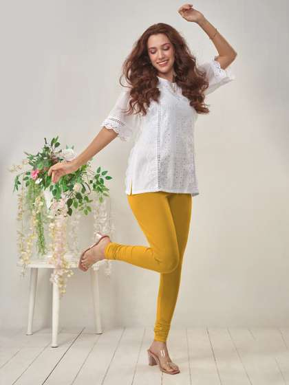 LYRA Women Olive
                        Green Solid Cotton Churidhar-Length Leggings