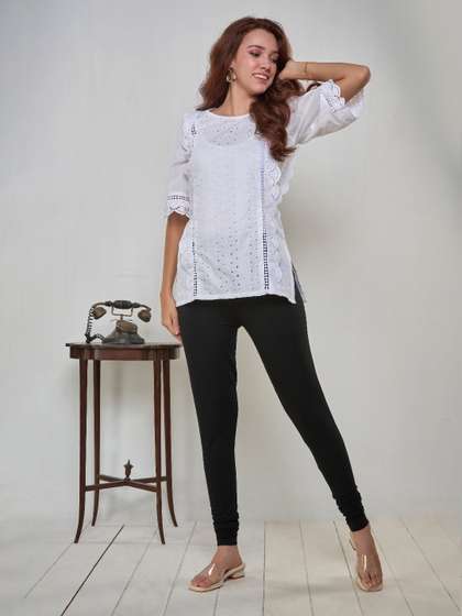 LYRA Women Black
                          Solid Churidar Length Leggings