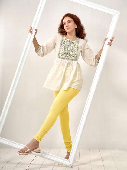 LYRA Women Yellow
                        Solid Churidar Length Leggings