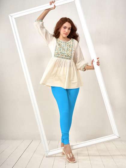 LYRA Women Blue
                        Solid Churidar Length Leggings