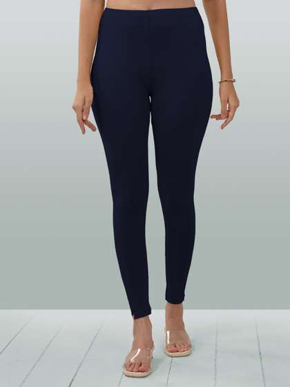 LYRA Women Navy
                          Blue Solid Ankle Length Leggings