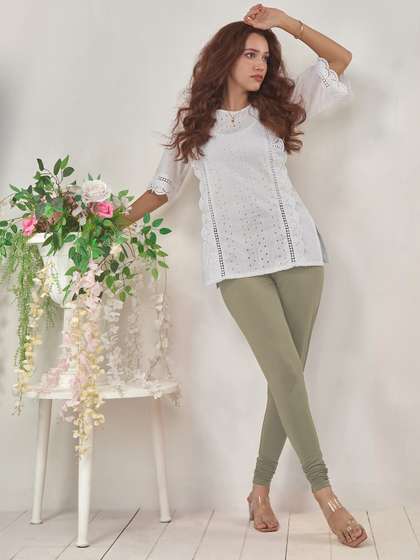 LYRA Women Taupe
                        Solid Churidar Length Leggings