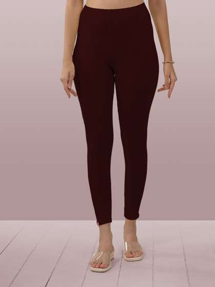 LYRA Women Maroon
                        Solid Ankle Length Leggings
