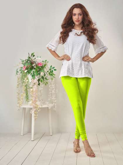 LYRA Women
                        Fluorescent Green Solid Churidar-Length
                        Leggings
