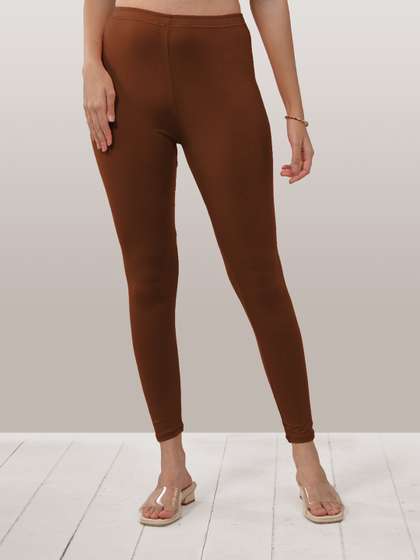 LYRA Women Brown
                        Solid Ankle-length Cotton leggings