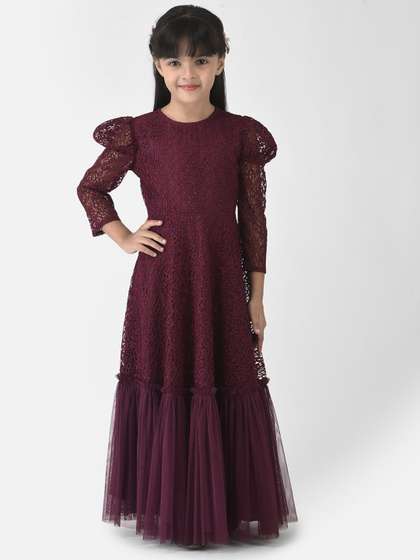 Eavan Girls Burgundy
                      Lace Maxi Dress