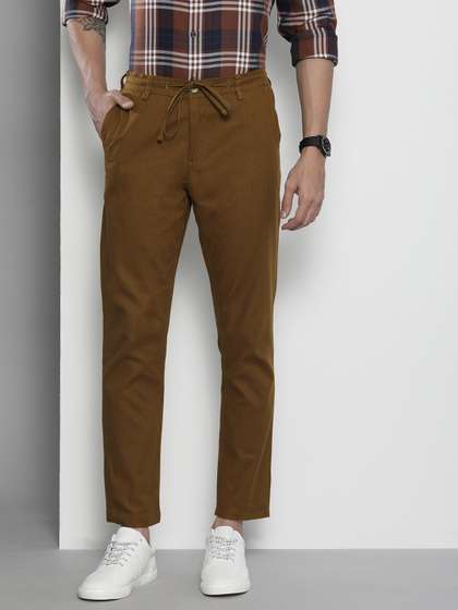 The Indian Garage Co
                        Men Brown Slim Fit Linen Trousers