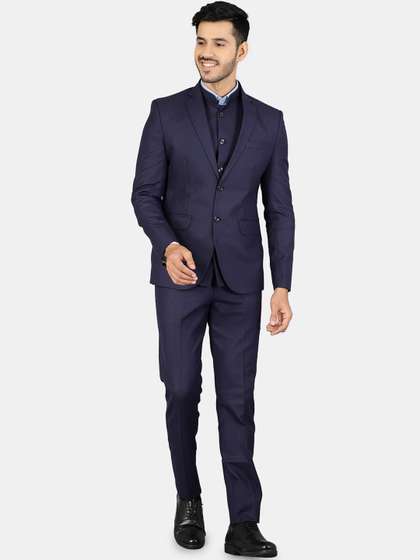 Wintage Men Blue
                        Solid Single-Breasted 3-Piece Suit