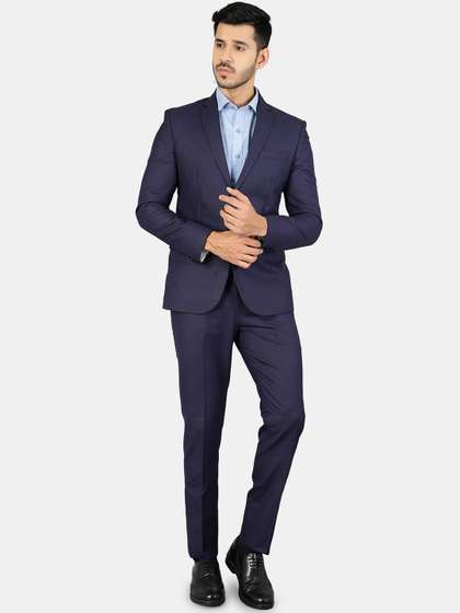 Wintage Men Blue
                          Solid Single-Breasted 3-Piece Suit