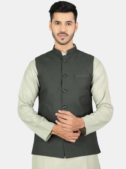 Wintage Men Green
                        Solid Nehru Jacket