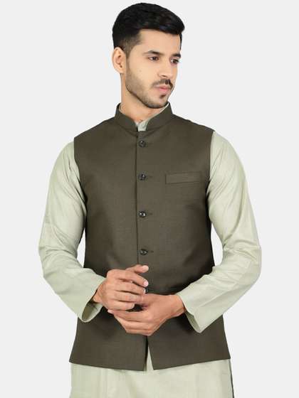 Wintage Men Solid Woven Nehru Jackets