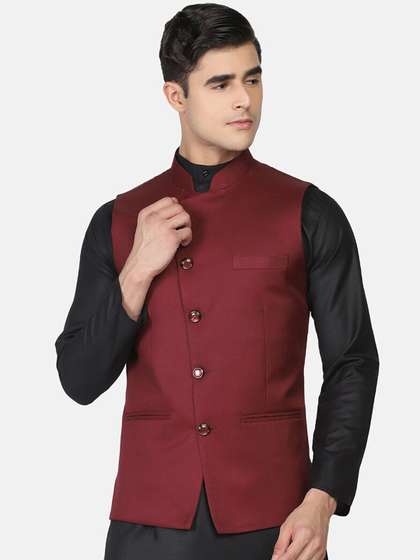 TAHVO Men Solid Nehru Jacket