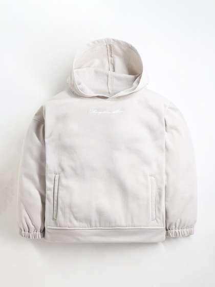 Cherry Crumble Unisex
                      Kids Grey Solid Fleece Hooded Sweatshirt