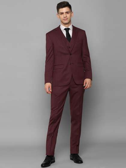Allen Solly Men
                        Maroon Self Design Single Breasted Slim Fit 3
                        Piece Formal Suit