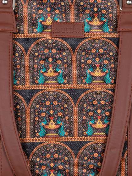ZOUK Women Brown Ethnic Motifs Printed Structured Tote Bag