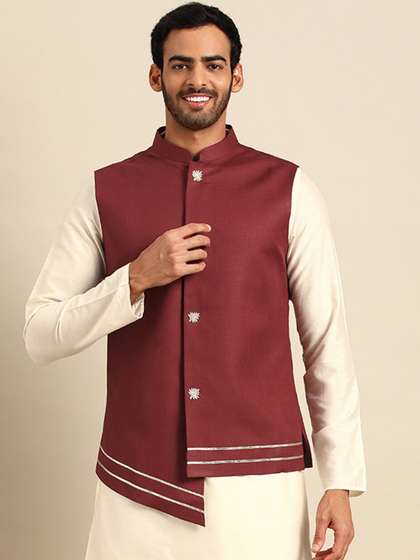KISAH Men Solid Nehru Jacket